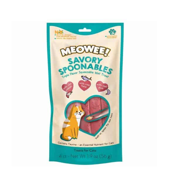 SNACK MEOWEE SPOON SALMON, TUNA AND SHRIMP, 4TB, 56GR #P-00009