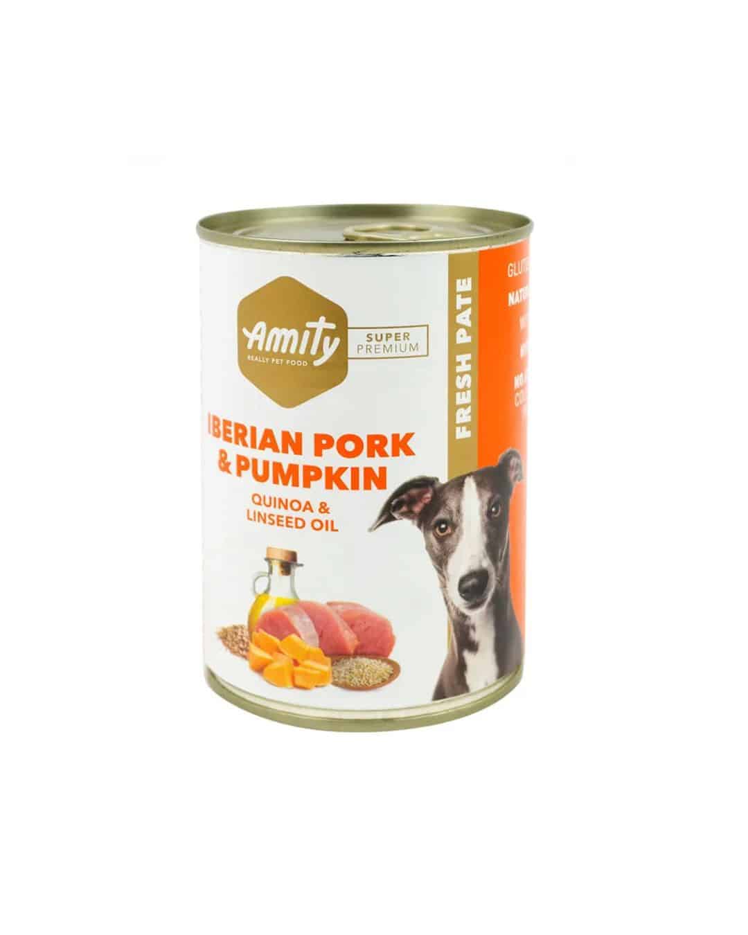 lata amity cerdo AMITY LATA CERDO IBĂRICO Y CALABAZA PARA PERRO 400 GR - Imagen 1