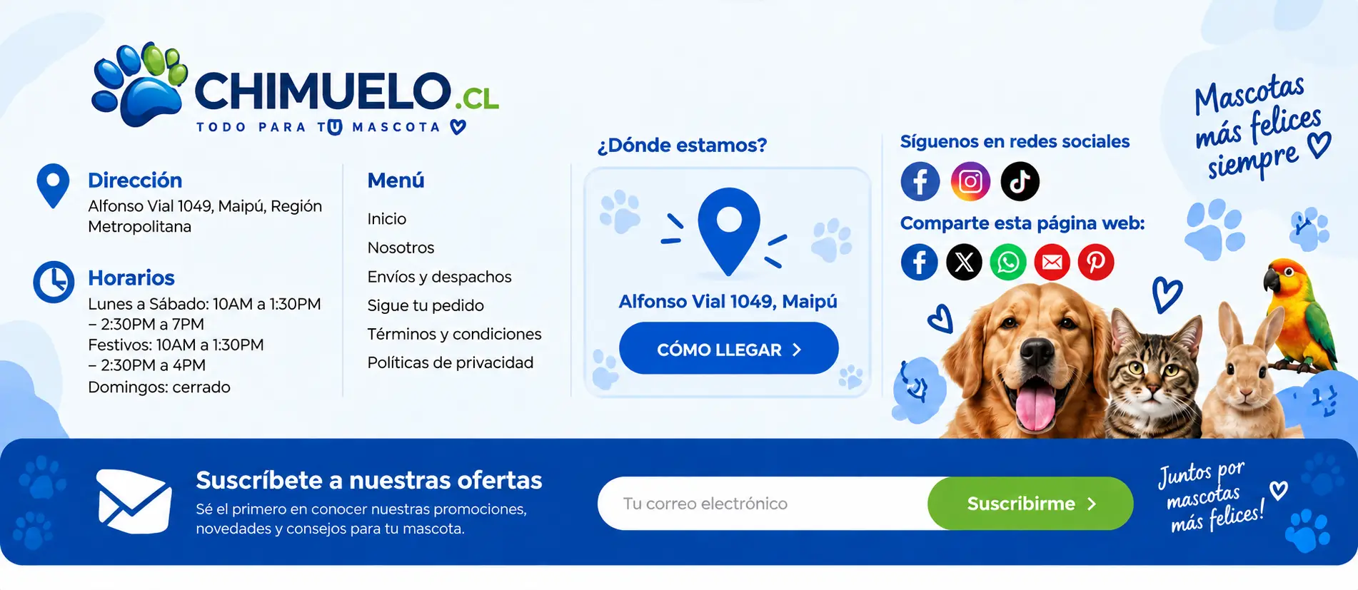Chimuelo.cl: dirección, horarios, ubicación, redes sociales y suscripción