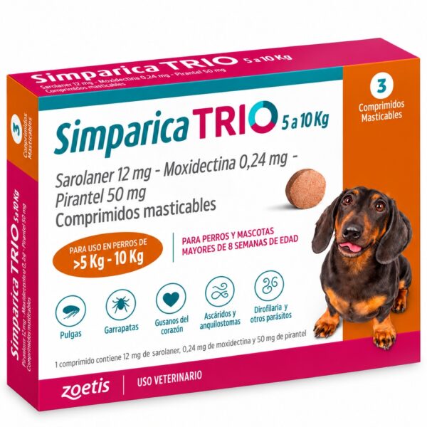 Simparica TRIO 5 a 10 kg 3 comp.
